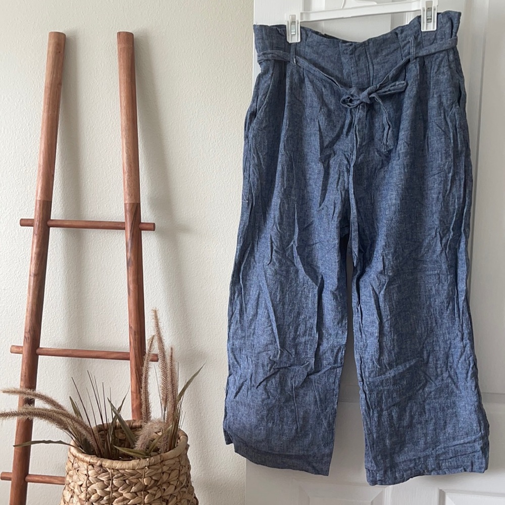 H&M Blue Linen High-Waisted Pants